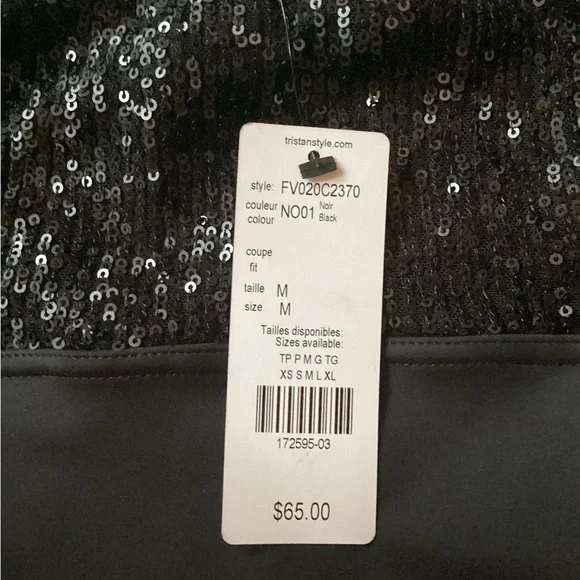 NWT Tristan Black Sequin Crop Top - Picture 6 of 6